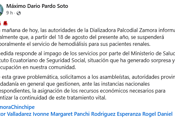 Suspensión temporal de servicio de hemodiálisis en Palcodial Zamora por falta de pagos estatales