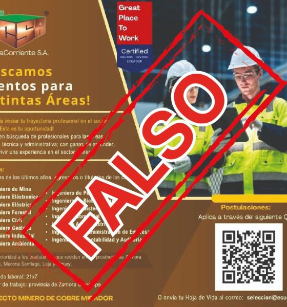 Ecuacorriente s.a. alerta sobre falsas ofertas laborales